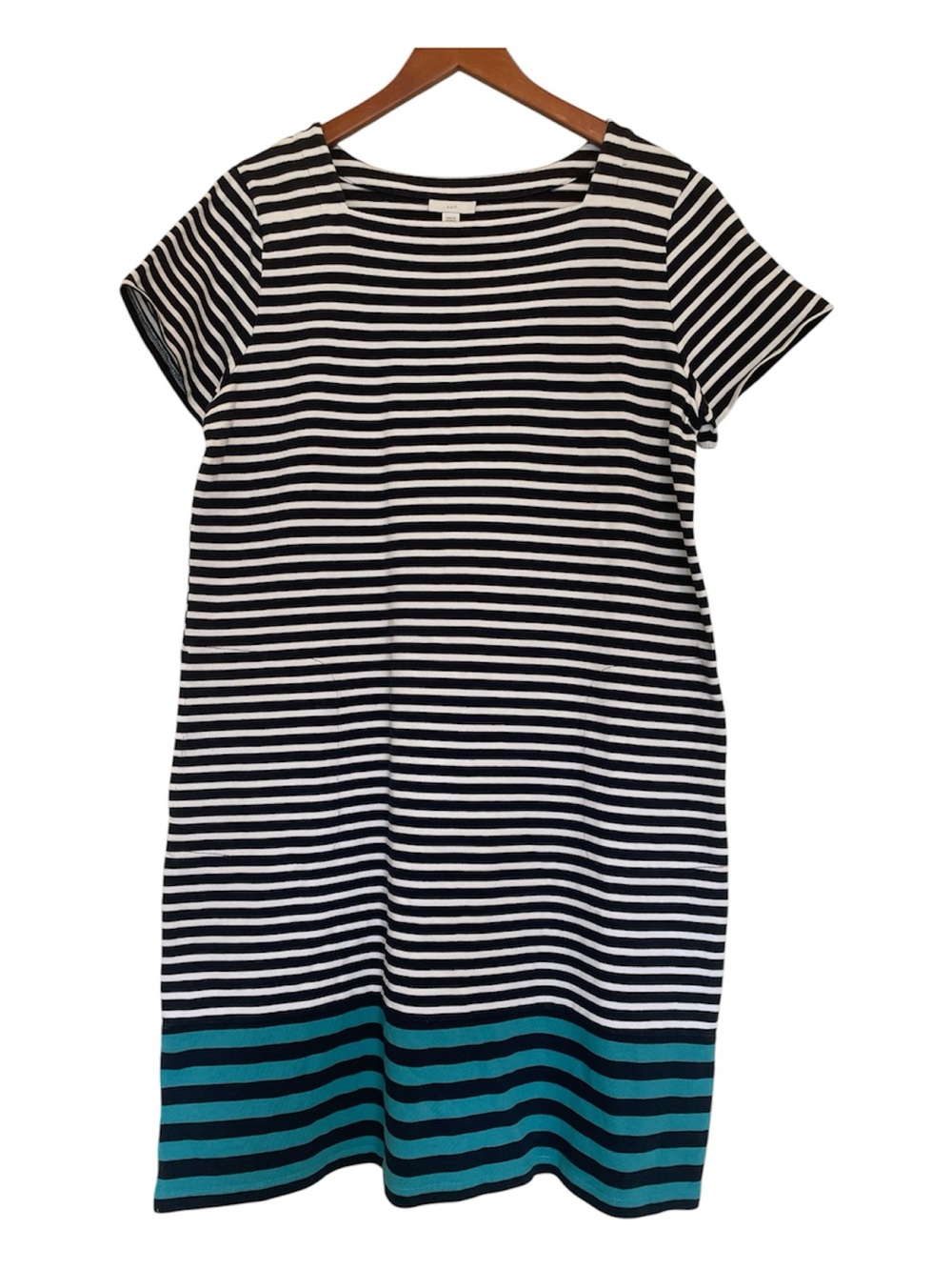 J. Jill Navy, White & Teal Striped Short Sleeve Shift Dress